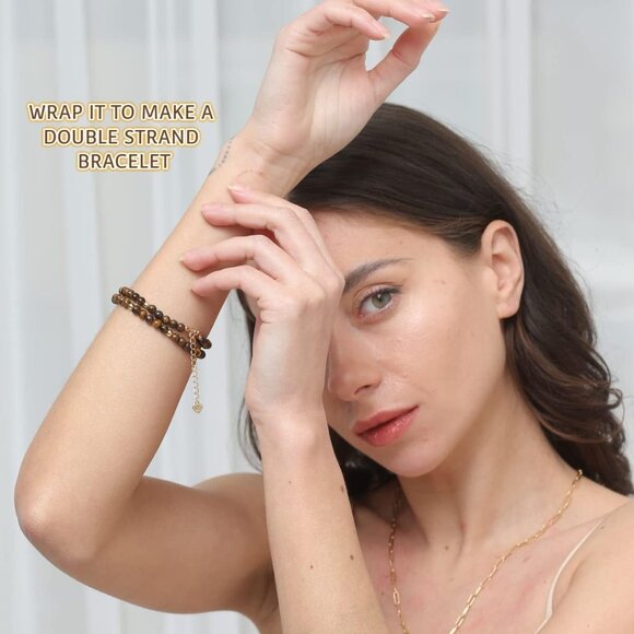 Elegant Tiger Eye Choker Necklace | 18k Gold Accents & Adjustable 15" Length - Picture 6 of 7